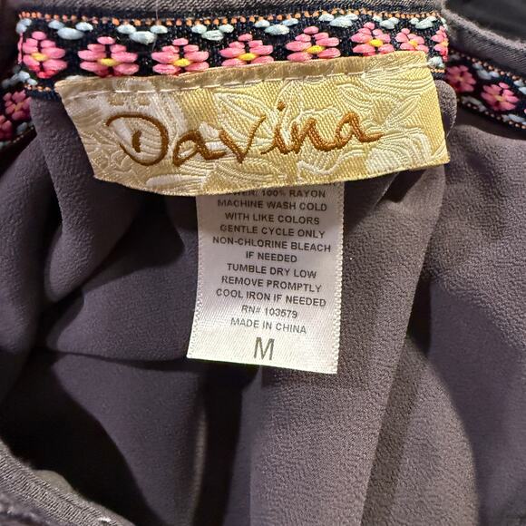 Davina Gray Embroidered Tassel Boho Midi Dress M Festival Gypsy Peasant Cottage - Picture 4 of 7